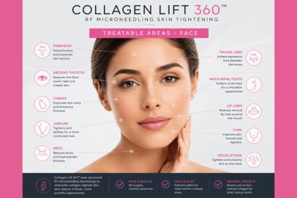 Collagen Lift 360 Merthyr Tydf to show areas of the face